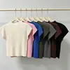 Suéter Simple de Manga Corta para Mujer con Cuello Medio-Alto para Principios de Otoño Estilo Básico Simple Color Sólido Versátil Simple Top Tipo Camiseta Miyake Adelgazante