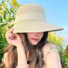 Sombrero de paja con ala ancha y tiras para mujer, estilo coreano, transpirable, para verano, playa, vacaciones, pescador