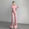 Pantalones casuales de pierna ancha a rayas para mujer, estilo retro americano, holgados y adelgazantes, de pierna recta, largos hasta el suelo, conjunto de sudadera con capucha de manga larga