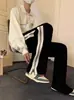 Calça Esportiva Wide-Leg com Zíper na Fenda Lateral para Homens, Estilo de Rua Retro Americano, Calça de Caimento Preguiçoso para Estudantes, Estilo de Hong Kong, Tendência Ins