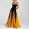 Ropa de mujer para comercio exterior europeo y americano, nueva colección de otoño, vestido largo de tirantes ajustado de color bloqueado casual versátil de moda