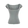 Camiseta Blanca con Volantes de Cuello Cuadrado y Mangas Cortas para Mujer, Verano 2026, Top Elástico Ajustado de Moda con Mangas Pequeñas Volantes