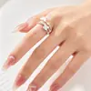 Anillo Abierto de Mariposa Cepillado de Lujo Ligero de Gama Alta, Aleación de Cobre con Tres Filas de Circonita, Anillo Ajustable para Dedo Índice, Anillo de Estilo Nuevo