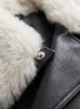 Chaqueta Negra de Cuero PU Hecha a Medida para Mujer de Comercio Exterior Transfronterizo, Corte Holgado con Cuello de Piel, Abrigo Estilo Biker para Otoño e Invierno