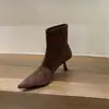 Botines de tacón alto, punta fina, gamuza, color caqui, corte ajustado, zapatos de mujer, nueva colección otoño/primavera 2025, botines cortos estilo coreano