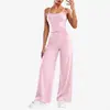 Tk Conjunto Esportivo de Alça Europeia Colete Calça Wide Leg de Cintura Alta Modeladora Toque Nude Pilates Fitness Conjunto de Duas Peças