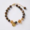 Pulsera de Ágata Amarilla Facetada Ojo de Tigre Natural para Mujer Estilo Chino Nuevo Regalos Culturales y Creativos de Templo En Stock Soporte para Personalización