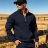 Sudadera de moda europea y americana transfronteriza para hombre, corte holgado, bloques de color, parches, media cremallera, forro polar, talla grande, cuello alto