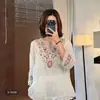 Camisa feminina bordada estilo étnico, linda blusa de verão, blusa estilosa de algodão e linho de manga curta, leve