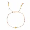 Pulseira Tecida DIY para Homens e Mulheres, Fio Branco e Dourado, Contas Redondas de Metal, Simples, Ajustável, 28cm