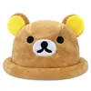 Versión Coreana de Ins Dibujo Animado Lindo Rilakkuma Sombrero de Peluche para Niñas, Dulce y Versátil, Oso Marrón Pequeño que Muestra la Cara Sombrero de Pescador