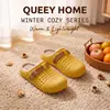 Nuevas pantuflas de algodón para mujer para invierno, de suela gruesa, antideslizantes, de felpa, cálidas, suaves, cómodas, impermeables, con sensación acolchada, pantuflas de punta cerrada para invierno