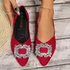 Sapatos de Salto Baixo com Bico Fino e Fundo Plano de Novo Estilo Transfronteiriço Europeu e Americano 2025 Estilo Pequeno Chanel Sapatos de Salto Baixo de Verão para Mulheres com Strass Incrustado Atacado Tamanho Grande