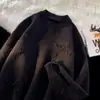 Suéter roto de otoño e invierno para hombre, jersey de cuello redondo, tejido de punto juvenil moderno estilo callejero americano retro japonés, gris
