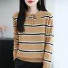 Design de bordado de letras em jacquard, gola polo, suéter de nicho, lã pura, malha listrada, color-blocking, tamanho feminino 10