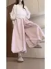Pantalones Falda Florales Rosa Dopamina para Mujer, Verano Tallas Grandes, Estilo Perezoso, Caídos, Holgados Casual de Pierna Ancha Estilo Linterna