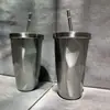 Vaso con popote Diamond 500ml de acero inoxidable 304 aislado para café, té con leche, estilo Diamond ins simple