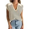 Ropa Europea y Americana Transfronteriza Amazon 2025 Nuevos Tops de Punto de Verano con Cuello en V Suéteres Casuales Rayados con Solapa