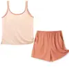 Conjunto de Regata e Shorts de Seda Gelada Antibacteriana de Corte Solto com Gola Redonda e Bojos para Mulheres, Adequado para Uso Casual ao Ar Livre e em Casa