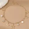 Nz3546 Joia Transfronteiriça Europeia e Americana Colar com Pingente de Lua Crescente Retrô Corrente de Metal Corrente de Clavícula Colar Feminino Joia