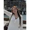 [Tela Jacquard Original] Camiseta Blanca de Manga Larga para Mujer, Estilo Coreano, Cuello Medio Abierto, Protector Solar, Top Holgado de Verano