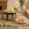 Juego de Regalo Práctico de Cerámica para Taza de Café y Platillo, Taza Personalizada para el Té de la Tarde, Sensación de Lujo Ligero y Gama Alta, Regalo Festivo