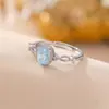Anillo de Plata S925 de Ley Yilu con Aguamarina, Elegante y Lujoso, Versátil para el Trabajo Diario, Exquisito Anillo Abierto de Plata con Facetas para Mujer