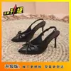 Sandalias de lazo estilo coreano, dulces y elegantes, versátiles para cualquier atuendo, de punta fina, tacón fino, destalonadas de tacón alto, nueva colección 2026