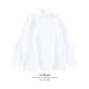 Camiseta de manga larga para hombre, cuello alto medio, color blanco liso, estilo coreano, moderna, holgada, casual
