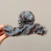 Accesorio para el cabello de pinza de tiburón marrón, de bajo volumen, esponjoso, para peinado semi-recogido, pinza grande de oso para el cabello, pinza de garra con orejas de gato y borla elegante para mujer