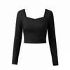 Conjunto de Yoga da Moda para Mulheres com Decote Quadrado, Temperamento, Manga Longa, Calça Falsa de Duas Peças, Sensação Nua, Roupa Esportiva para Pilates, Conjunto de Duas Peças Feminino Outono