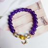 Pulsera de Cuentas de Amatista Natural de Alta Calidad para Mujer, Lujo Ligero Retro, Colgante de Luna Pequeña, Pulsera de Productos de Alta Gama, Joyería de Comercio Electrónico
