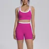 Nuevo conjunto de yoga de dos piezas de nailon con bloques de color transfronterizo, de doble cara, tacto nude, ajustado, para deportes, running y fitness