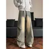 Pantalones vaqueros vintage lavados y desgastados de alta calle americana unisex para otoño e invierno, corte holgado, versátiles, con caída, pantalones de moda con cordón