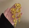 Anos Dourados, Luxo Leve, Brincos Longos com Franjas Douradas, Brincos Únicos de Flor Super Brilhantes com Franjas de Alta Qualidade