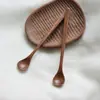 Estilo japonês preto nogueira colher cabo longo colher de pau mel colher de mistura colher sobremesa impressão LOGO