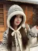Chapéu de Lã Jacquard Estilo Fair Isle Retrô Japonês para Mulheres, Quente de Inverno com Proteção para Orelhas, Emagrecimento Facial, Touca de Tricô com Capuz