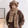 Gorro de oso bufanda de invierno guantes conjunto de tres piezas algodón terciopelo con capucha integrada lindo grueso cálido protección para las orejas gorro de algodón