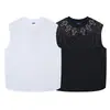 Regata sem mangas de gola redonda estilo high street com design de strass cruzado estilo americano com lantejoulas estreladas camiseta de marca da moda para adolescentes