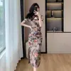 Vestido bodycon elegante vintage estilo palácio com fenda, saia longa, novo vestido de noite cheongsam melhorado estilo chinês