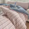 Juego de Cama de Cuatro Piezas, Sábana Plana, Funda Nórdica, Sábana Ajustable de Algodón Puro Lavado, Funda Nórdica, Juego de Tres Piezas para Cama Individual de Dormitorio Estudiantil
