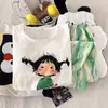 Pijama de Algodón Nube Estilo Coreano para Primavera y Otoño con Almohadillas en el Pecho para Mujer Nuevo Dibujos Animados Suelto Pantalones de Manga Larga Conjunto de Ropa para el Hogar