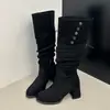 Botas Largas Plegables Bidireccionales de Tacón Alto Apilado Estilo Retro 2026 Suela Gruesa Tacón Grueso Marrón Melado Botas de Caballero Western