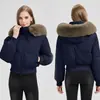 Jaqueta de inverno acolchoada estilo coreano, nova, transfronteiriça, com gola de pelo sintético, capuz e design curto ajustado, na cor branca