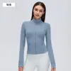 Chamarra de Yoga para Mujer Corte Delgado Cuello Alto Cierre Bolsillos con Cremallera Ropa Deportiva para Correr Fitness Manga Larga D26161