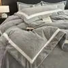 Conjunto de quatro peças de veludo de leite espessado totalmente fosco grau A, quente, com relevo, veludo coral, flanela, roupa de cama de inverno de alta qualidade 4