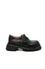 Sapatos de couro de cabra texturizados básicos de qualidade, pequenos, primavera 2024, sola grossa, salto médio grosso, bico redondo, sapatos de couro legítimo com cadarço para mulheres