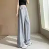 Calça esportiva de algodão puro estilo banana para mulheres, calça casual fina de verão reta justa solta, cintura alta elástica primavera-outono calça de perna larga