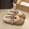 Pantuflas Retro Francesas de Corte Bajo con Aumento Oculto de Altura Puntera Redonda Simples de Algodón Pantuflas de Invierno Botas de Nieve Doble Hebilla