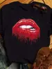 Camiseta Impresa de Navidad Sexy Estampado de Labios Rojos Camisetas para Mujer Casuales para Mujer